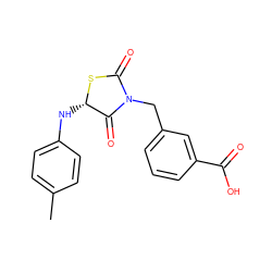 Cc1ccc(N[C@@H]2SC(=O)N(Cc3cccc(C(=O)O)c3)C2=O)cc1 ZINC000001018893