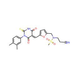 Cc1ccc(N2C(=O)/C(=C/c3ccc(CN(CCC#N)S(C)(=O)=O)o3)C(=O)NC2=S)cc1C ZINC000008452545