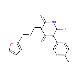 Cc1ccc(N2C(=O)NC(=O)/C(=C/C=C/c3ccco3)C2=O)cc1 ZINC000009332648