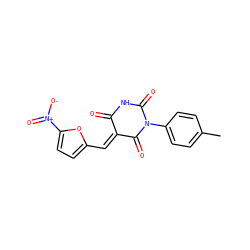 Cc1ccc(N2C(=O)NC(=O)/C(=C\c3ccc([N+](=O)[O-])o3)C2=O)cc1 ZINC000000100702