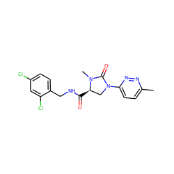 Cc1ccc(N2C[C@@H](C(=O)NCc3ccc(Cl)cc3Cl)N(C)C2=O)nn1 ZINC000095565878