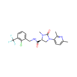 Cc1ccc(N2C[C@@H](C(=O)NCc3cccc(C(F)(F)F)c3Cl)N(C)C2=O)c(C)n1 ZINC000095565304