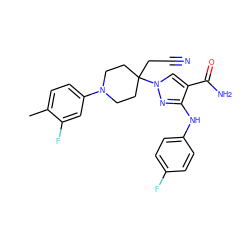 Cc1ccc(N2CCC(CC#N)(n3cc(C(N)=O)c(Nc4ccc(F)cc4)n3)CC2)cc1F ZINC000204942101