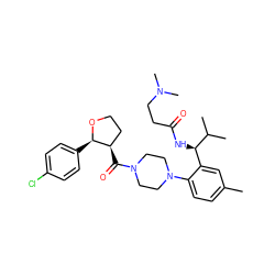 Cc1ccc(N2CCN(C(=O)[C@@H]3CCO[C@@H]3c3ccc(Cl)cc3)CC2)c([C@@H](NC(=O)CCN(C)C)C(C)C)c1 ZINC000029039403