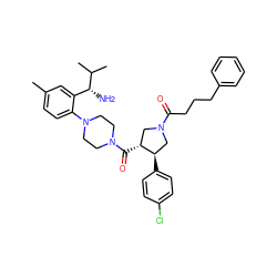 Cc1ccc(N2CCN(C(=O)[C@@H]3CN(C(=O)CCCc4ccccc4)C[C@H]3c3ccc(Cl)cc3)CC2)c([C@@H](N)C(C)C)c1 ZINC000028824096