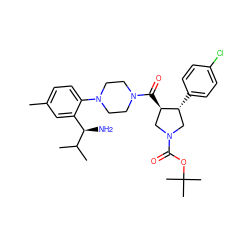 Cc1ccc(N2CCN(C(=O)[C@@H]3CN(C(=O)OC(C)(C)C)C[C@H]3c3ccc(Cl)cc3)CC2)c([C@@H](N)C(C)C)c1 ZINC000028824138