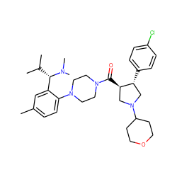 Cc1ccc(N2CCN(C(=O)[C@@H]3CN(C4CCOCC4)C[C@H]3c3ccc(Cl)cc3)CC2)c([C@H](C(C)C)N(C)C)c1 ZINC000029131148