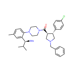 Cc1ccc(N2CCN(C(=O)[C@@H]3CN(Cc4ccccc4)C[C@H]3c3ccc(Cl)cc3)CC2)c([C@@H](N)C(C)C)c1 ZINC000028824137