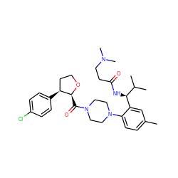 Cc1ccc(N2CCN(C(=O)[C@@H]3OCC[C@@H]3c3ccc(Cl)cc3)CC2)c([C@@H](NC(=O)CCN(C)C)C(C)C)c1 ZINC000029039413