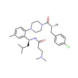 Cc1ccc(N2CCN(C(=O)[C@H](C)Cc3ccc(Cl)cc3)CC2)c([C@H](CC(C)C)NC(=O)CCN(C)C)c1 ZINC000028826792