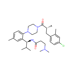 Cc1ccc(N2CCN(C(=O)[C@H](C)Cc3ccc(Cl)cc3C)CC2)c([C@@H](NC(=O)CCN(C)C)C(C)C)c1 ZINC000028867159