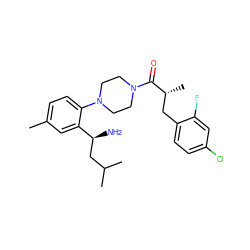 Cc1ccc(N2CCN(C(=O)[C@H](C)Cc3ccc(Cl)cc3F)CC2)c([C@@H](N)CC(C)C)c1 ZINC000036285874