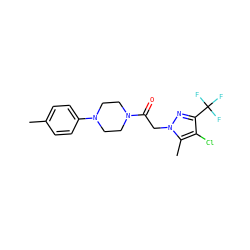 Cc1ccc(N2CCN(C(=O)Cn3nc(C(F)(F)F)c(Cl)c3C)CC2)cc1 ZINC000095582186