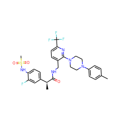 Cc1ccc(N2CCN(c3nc(C(F)(F)F)ccc3CNC(=O)[C@@H](C)c3ccc(NS(C)(=O)=O)c(F)c3)CC2)cc1 ZINC000095577540