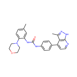 Cc1ccc(N2CCOCC2)c(NC(=O)Nc2ccc(-c3ccnc4[nH]nc(C)c34)cc2)c1 ZINC001772570724