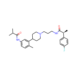 Cc1ccc(NC(=O)C(C)C)cc1C1CCN(CCCNC(=O)[C@@H](C)c2ccc(F)cc2)CC1 ZINC000028710186