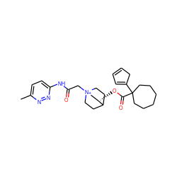 Cc1ccc(NC(=O)C[N+]23CCC(CC2)[C@@H](OC(=O)C2(C4=CC=CC4)CCCCCC2)C3)nn1 ZINC000103291440