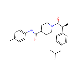 Cc1ccc(NC(=O)C2CCN(C(=O)[C@@H](C)c3ccc(CC(C)C)cc3)CC2)cc1 ZINC000653753994