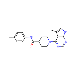 Cc1ccc(NC(=O)C2CCN(c3ncnc4[nH]cc(C)c34)CC2)cc1 ZINC000045254273