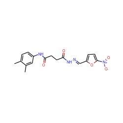 Cc1ccc(NC(=O)CCC(=O)N/N=C/c2ccc([N+](=O)[O-])o2)cc1C ZINC000002134275