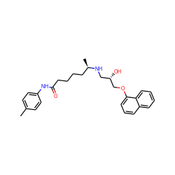 Cc1ccc(NC(=O)CCCC[C@@H](C)NC[C@H](O)COc2cccc3ccccc23)cc1 ZINC000026278724