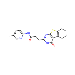 Cc1ccc(NC(=O)CCc2nc3sc4c(c3c(=O)[nH]2)CCCC4)nc1 ZINC000012521943