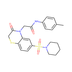 Cc1ccc(NC(=O)CN2C(=O)CSc3ccc(S(=O)(=O)N4CCCCC4)cc32)cc1 ZINC000009430506