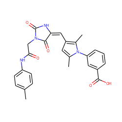 Cc1ccc(NC(=O)CN2C(=O)N/C(=C/c3cc(C)n(-c4cccc(C(=O)O)c4)c3C)C2=O)cc1 ZINC000013524324