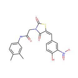 Cc1ccc(NC(=O)CN2C(=O)S/C(=C/c3ccc(O)c([N+](=O)[O-])c3)C2=O)cc1C ZINC000012462241