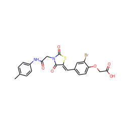 Cc1ccc(NC(=O)CN2C(=O)S/C(=C\c3ccc(OCC(=O)O)c(Br)c3)C2=O)cc1 ZINC000002806028