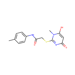 Cc1ccc(NC(=O)CSc2nc(=O)cc(O)n2C)cc1 ZINC000100470632