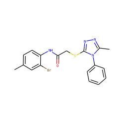 Cc1ccc(NC(=O)CSc2nnc(C)n2-c2ccccc2)c(Br)c1 ZINC000009507258