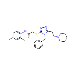 Cc1ccc(NC(=O)CSc2nnc(CCN3CCCCC3)n2Cc2ccccc2)c(C)c1 ZINC000000922101