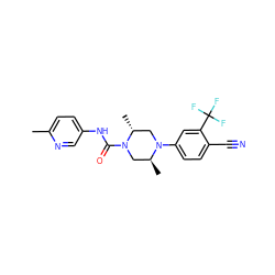 Cc1ccc(NC(=O)N2C[C@H](C)N(c3ccc(C#N)c(C(F)(F)F)c3)C[C@H]2C)cn1 ZINC000013679712