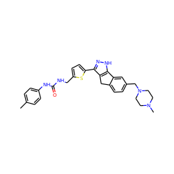 Cc1ccc(NC(=O)NCc2ccc(-c3n[nH]c4c3Cc3ccc(CN5CCN(C)CC5)cc3-4)s2)cc1 ZINC000038391701