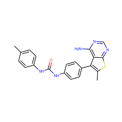 Cc1ccc(NC(=O)Nc2ccc(-c3c(C)sc4ncnc(N)c34)cc2)cc1 ZINC000013673618