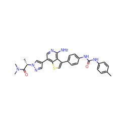 Cc1ccc(NC(=O)Nc2ccc(-c3csc4c(-c5cnn([C@@H](C)C(=O)N(C)C)c5)cnc(N)c34)cc2)cc1 ZINC000063298183