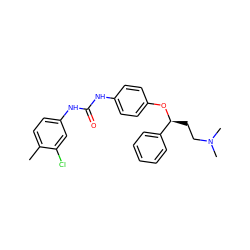 Cc1ccc(NC(=O)Nc2ccc(O[C@@H](CCN(C)C)c3ccccc3)cc2)cc1Cl ZINC000169345044