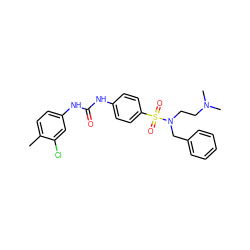 Cc1ccc(NC(=O)Nc2ccc(S(=O)(=O)N(CCN(C)C)Cc3ccccc3)cc2)cc1Cl ZINC000653716028