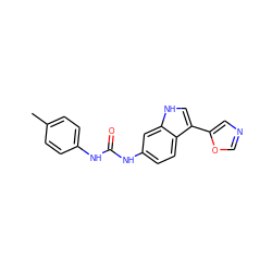 Cc1ccc(NC(=O)Nc2ccc3c(-c4cnco4)c[nH]c3c2)cc1 ZINC000013534806