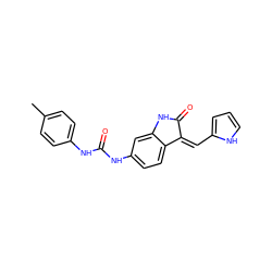 Cc1ccc(NC(=O)Nc2ccc3c(c2)NC(=O)/C3=C\c2ccc[nH]2)cc1 ZINC000053226436