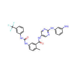 Cc1ccc(NC(=O)Nc2cccc(C(F)(F)F)c2)cc1C(=O)Nc1cnc(Nc2cccc(N)c2)nc1 ZINC000169353149