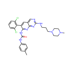 Cc1ccc(NC(=O)Nc2nc3nc(NCCCN4CCN(C)CC4)ncc3cc2-c2c(Cl)cccc2Cl)cc1 ZINC000023357772