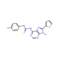 Cc1ccc(NC(=O)Nc2ncnc3c2nc(-c2ccco2)n3C)cc1 ZINC000103272045