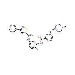 Cc1ccc(NC(=O)c2cc(-c3ccccc3)ns2)cc1NC(=O)c1cccc(CN2CCN(C)CC2)c1 ZINC000023360695