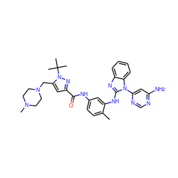 Cc1ccc(NC(=O)c2cc(CN3CCN(C)CC3)n(C(C)(C)C)n2)cc1Nc1nc2ccccc2n1-c1cc(N)ncn1 ZINC000049775141