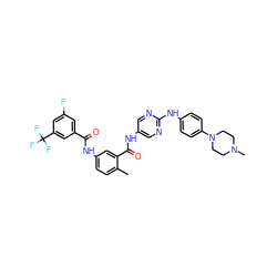 Cc1ccc(NC(=O)c2cc(F)cc(C(F)(F)F)c2)cc1C(=O)Nc1cnc(Nc2ccc(N3CCN(C)CC3)cc2)nc1 ZINC000053206562