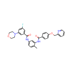 Cc1ccc(NC(=O)c2cc(F)cc(N3CCOCC3)c2)cc1NC(=O)c1ccc(OCc2ccccn2)cc1 ZINC000028389271