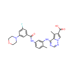 Cc1ccc(NC(=O)c2cc(F)cc(N3CCOCC3)c2)cc1Nc1ncnn2cc(C(=O)O)c(C)c12 ZINC000029048632