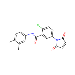 Cc1ccc(NC(=O)c2cc(N3C(=O)C=CC3=O)ccc2Cl)cc1C ZINC000001060280